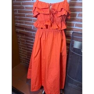 Jason Wu Orange Ruffle Tiered Midi Dress Boho Cottagecore Smocked Waist 10 L